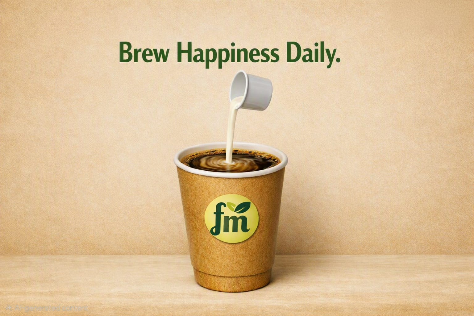 A Fresh Mart coffee cup with milk being poured in
