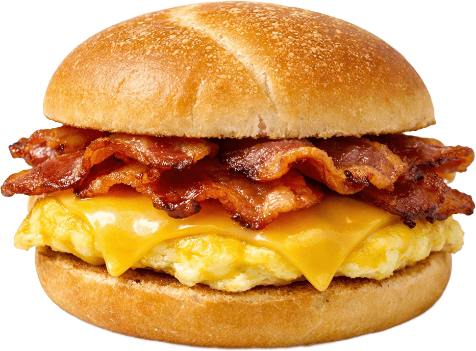 A bacon, egg and cheese sandwich on a kaiser roll