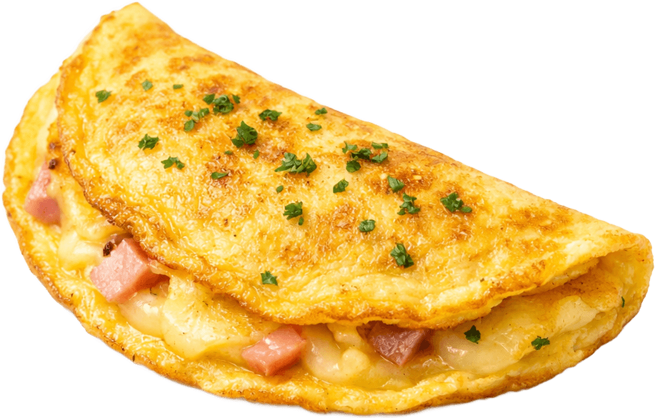 A folded ham and cheese omelette