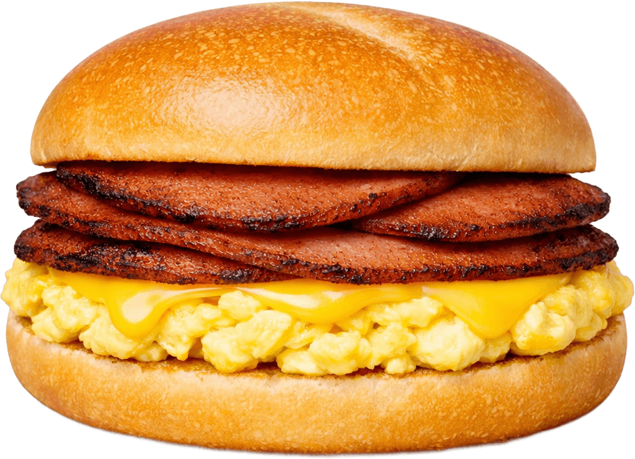 A pork roll, egg and cheese sandwich on a kaiser roll