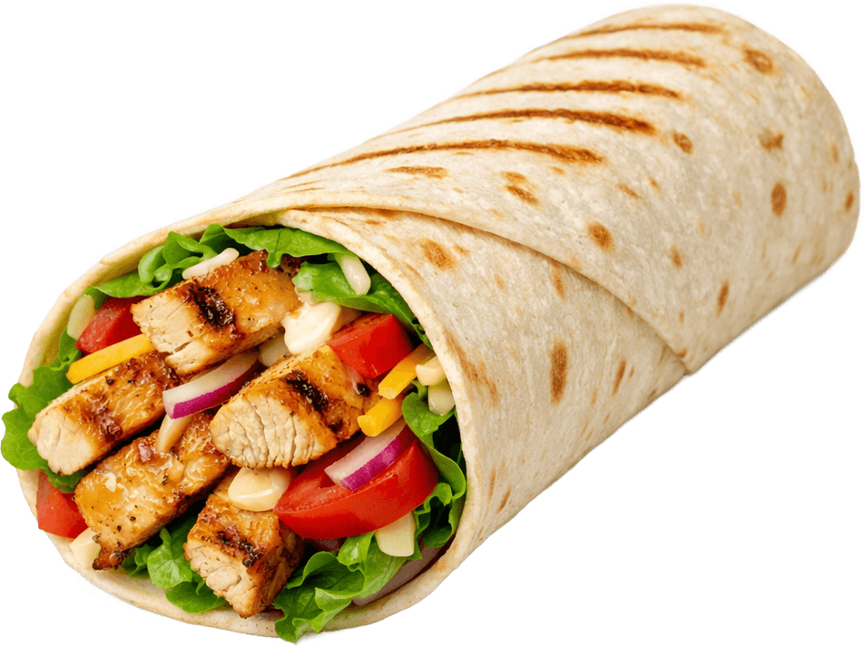Grilled chicken wrap with lettuce and tomato