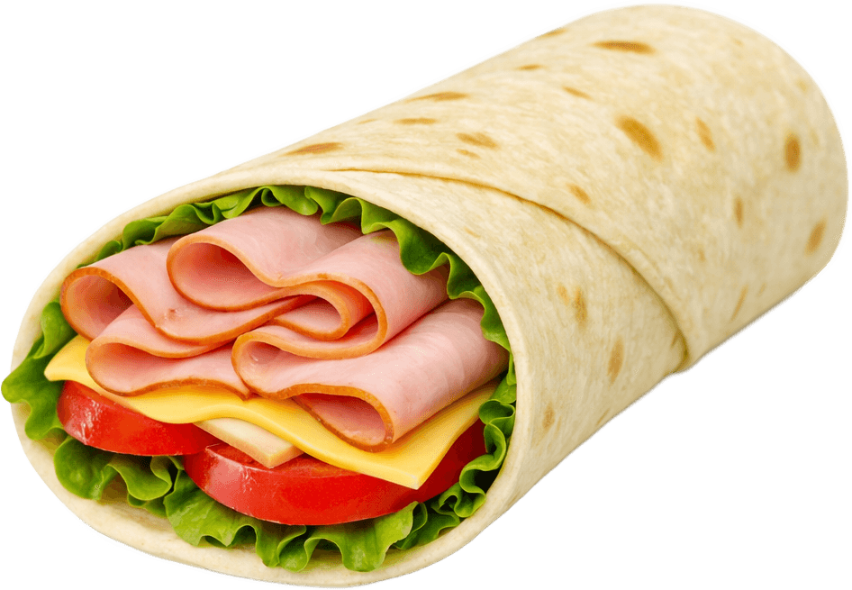 Ham and cheese wrap with lettuce and tomato