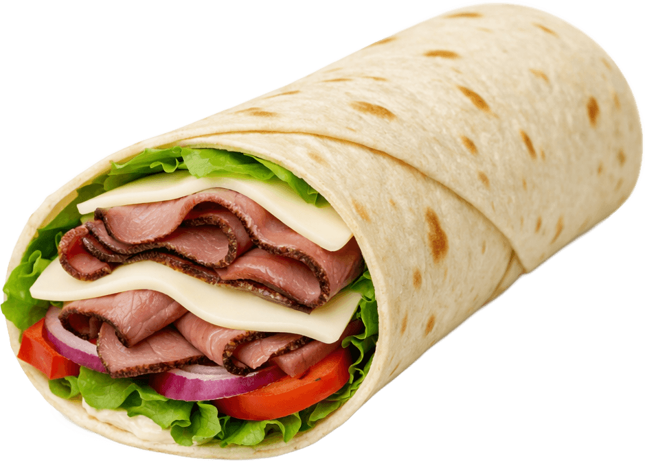 Roast beef wrap with lettuce and tomato