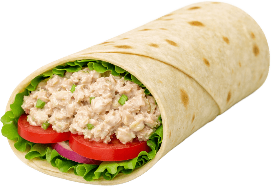 Tuna salad wrap with lettuce and tomato