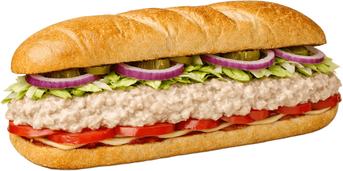 Tuna salad sub with lettuce and tomato