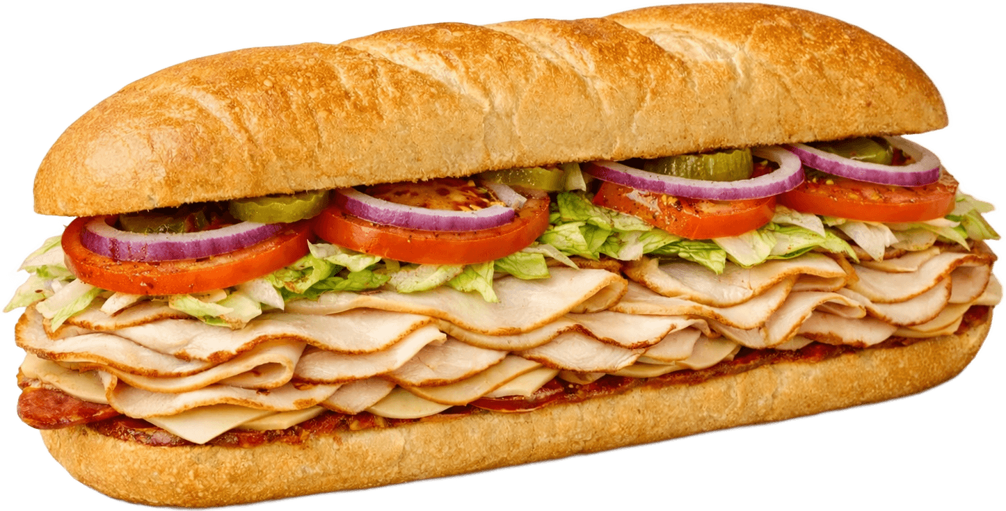 Turkey and Swiss sub with lettuce and tomato