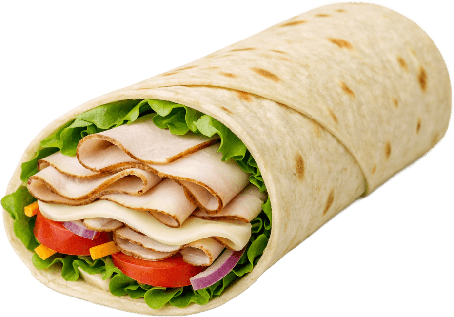 Turkey wrap with lettuce and tomato